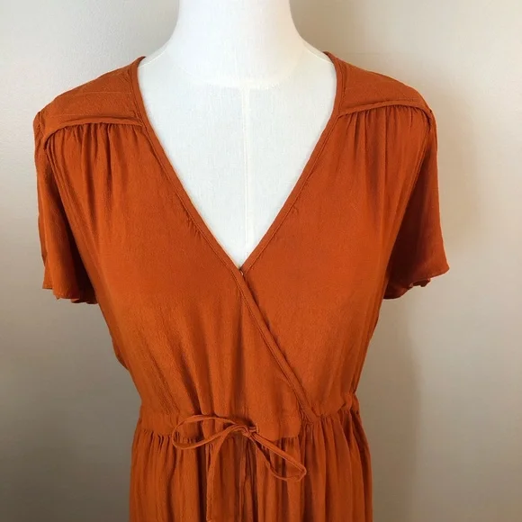 Christy Dawn Burnt Orange Short Sleeve Dress With Tie at Waist Size M - Picture 3 of 9